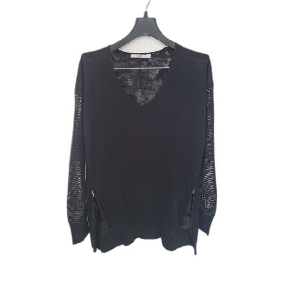 OST Sheer Back Black Animal Print Zipper Detail Shirt - Picture 1 of 4